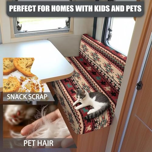 NDISTIN Red Aztec Western Horse 2Pcs Camper Couch Cushion Covers Dinette Rv Seat Covers Dinette Booth Cushions Stretchable Rv Seat Covers Dinette Booth Cushions for RV Camper Sofa - color: Red Aztec Western Horse\