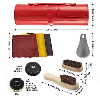 Stone and Clark Original Shoe Polish & Care Kit - Leather Shoe Shine Kit for Men & Women - style: Hot Red