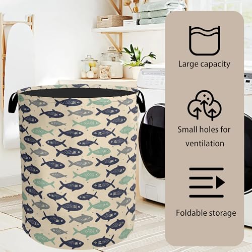 Cute Japanese-Style Fish Foldable Laundry Hamper - Waterproof Fabric Storage Basket with Handles, Clothes Hampers for Laundry,Bedroom,Dorm - color: Cute Japanese-Style Fish