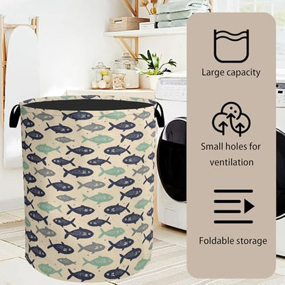 Cute Japanese-Style Fish Foldable Laundry Hamper - Waterproof Fabric Storage Basket with Handles, Clothes Hampers for Laundry,Bedroom,Dorm - color: Cute Japanese-Style Fish
