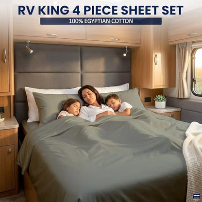 Cottingon 4 Piece RV King Sheets, 100% Extra Long Staple Premium Egyptian Cotton, Soft Camper King Bed Sheet Set, Fits Upto 15" Deep RV Bunk Mattress 72"X80", Light Grey - color: Light Grey Solid, size: RV King:72"x80"
