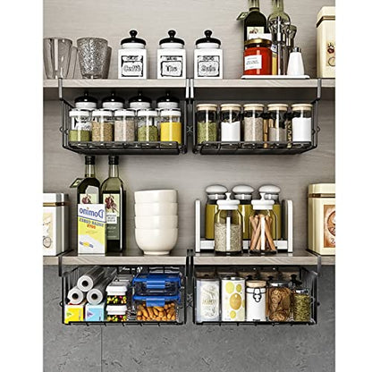 Under Shelf Basket Storage 2Pack - 11.8in Metal Under Cabinet Shelf, Hanging Wire Basket Shelves, Undershelf Storage Basket for Kitchen Pantry Bookshelf - color: Black