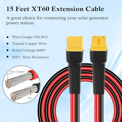MOOKEERF XT60 Extension Cable 10AWG 15FT XT60 to XT60 Cable with Male to Female Connector for Portable Power Station Solar Panel RC Battery - size: 15FT