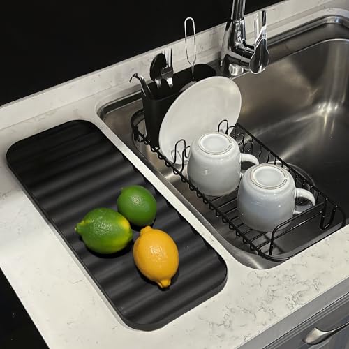 SunnyPoint 304 Stainless Steel NeverRust Compact Dish Drying Rack with Utensil Holder & Removable Drain Tray, Rustproof Small Dish Rack for Kitchen Countertop or Over Sink – Black - color: Blk