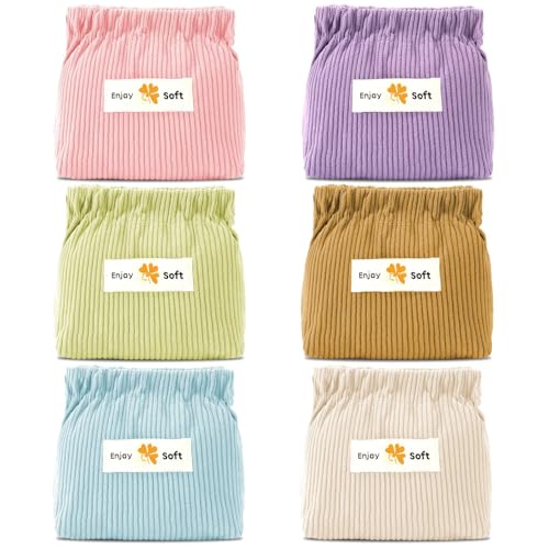 AUGSUN 6pc Corduroy Elastic Hair Tie Organizer, Storage Bag Makeup Pouch Travel Storage Organizer Accessories 5.11 x 1.96 x 4.72 Inches Multipurpose Elastic Aesthetic Lipstick Bag - color: 6 Colors