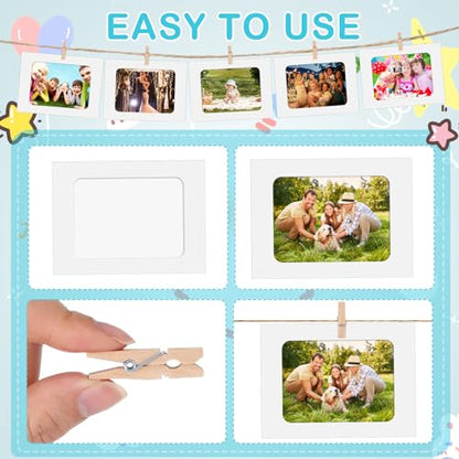 100 Pcs Paper Photo Frames 4x6 White Paper Picture Frame with 100 Clip 10 String Kit DIY Hanging Cardboard Photo Holder Graduation Wall Decor Wedding Home - color: White, style: Classic
