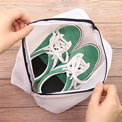 Tenn Well Shoe Washing Machine Bags, 3PCS Mesh Laundry Bags for Shoes, Sneakers, Trainers, Tennis Shoes, Slippers, Fit up to Men’s Size 12 - color: White, size: 8.7"x8.7"x15"