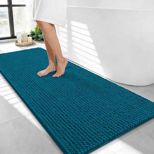 OLANLY Thick Bathroom Runner Rugs 44x24, Extra Soft Absorbent Chenille Bath Rugs, Rubber Backing, Machine Wash Dry, Long Bath Mats for Bathroom, Tub and Shower, Home Decor Accessories, Peacock Blue - color: Peacock Blue, size: 44" X 24"