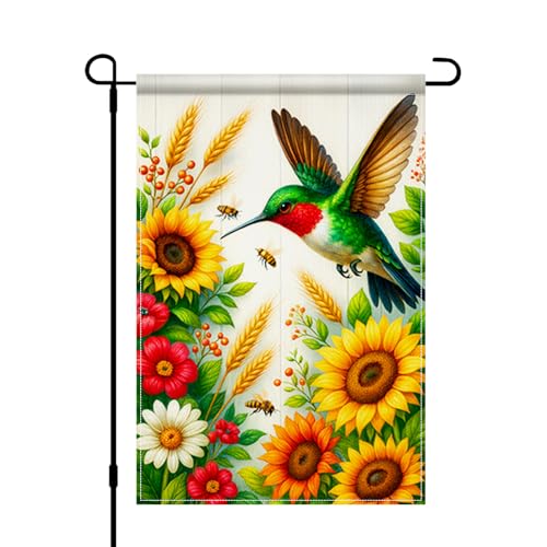BlissYard Spring Blessed Garden Flag 12x18 Inch Double Sided Hummingbird Sunflower Burlap Garden Flag Rustic Farmhouse Yard Outdoor Small Banner for Porch Patio Lawn Spring Summer Decoration - color: Hummingbird Flag