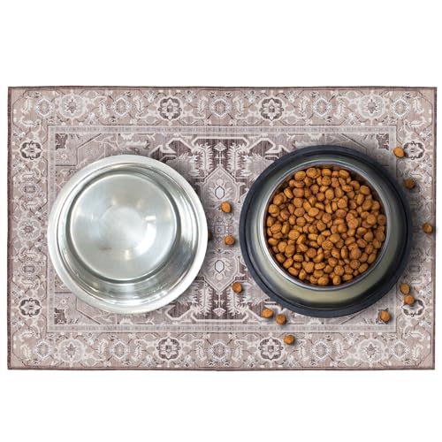 Lovewag Pets Waterproof 2-Pack Pet Feeding Mats - 16" x 24" Premium Cat & Dog Food Mat - Non-Slip, Machine Washable Food Mat Protects Floors & Contains Water Bowl Spills-Pet Place Mats (Caramel Crème) - color: Caramel Crème