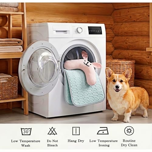 [28" x 20"] Dog Cooling Mat with Detachable Bunny Pillow, Ice Silk Pet Cooling Pad for Medium Large Dogs, Washable & Portable Dog Bed for Summer, Blue. - size: L