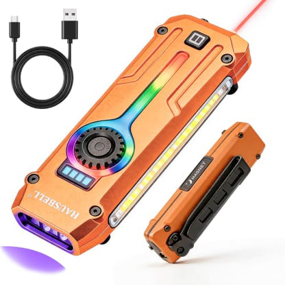 HAUSBELL Flat EDC Flashlight,1800 Lumen UV Magnetic Rechargeable Pocket | Stepless Dimming Dial,Stainless Steel Body,RGB+UV,USB-C Fast Charge,Magnetic Base,Waterproof, for Work,Camping & Emergency - color: Orange