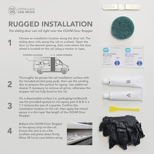 OpenGlass Van Mods Sliding Door Stopper - Universal Fit for Sprinter, Promaster, Transit & Campervans - High-Grade Aluminum Van Door Stop, Van Accessories for Privacy w/Easy DIY Install w/All Tools