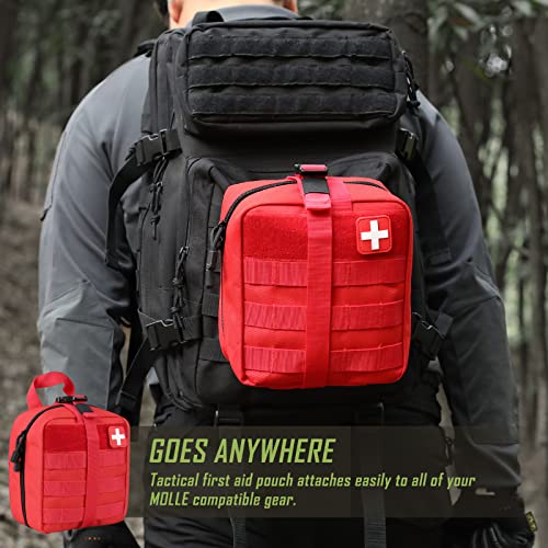 LIVANS 1000D First Aid Bag Empty Medical Ifak Pouch Molle EMT Pouches Rip-Away Tactical Military Trauma Emergency Medic Bag - color: Red(7.1"l X 3.5"w X 8"h)