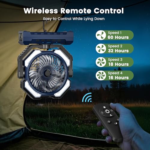 Misting Fan Portable, 20000mAh Rechargeable Battery Powered Camping Fan with Light, Personal USB Battery Operated with Hook & 250mL Water Tank for Outdoor, Tents, Beach, Travel. - color: Blue