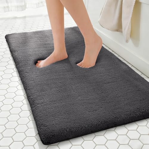 MINIDEAR Bathroom Rugs 47x17 Volcanic Gray - Thick Memory Foam Bath Mat, Ultra Soft & Plush Fluffy, Non-Slip, Quick Dry, Absorbent Washable Floor Microfiber Mat for Tub, Home Decor Accessories - color: Volcanic Gray, size: 1'5" x 3'11" (47x17)