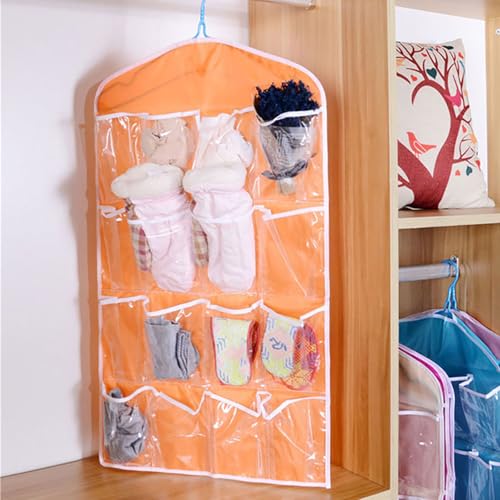 Hanging Closet Organizer 16 Compartments Organizer Over The Door Wall Mount Storage for Bathroom Bedroom Home Kitchen,Orange - color: Orange
