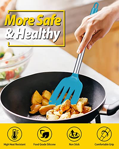 Pack of 2 Silicone Solid Turner, Non Stick Slotted Kitchen Spatulas, High Heat Resistant BPA Free Cooking Utensils, Ideal Cookware for Fish, Eggs, Pancakes(Blue) - color: Blue