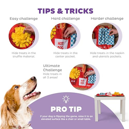 Outward Hound by Nina Ottosson Activity Matz Fast Food Fun Plush Dog Puzzle Mat Dog Enrichment Dog Toy, Level 2 Intermediate, Multicolored - color: Activity Matz Fast Food