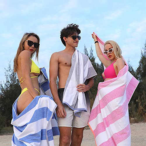 HENBAY Cotton Oversized Beach Towel - Large 70 x 35 Inch Pool Towel, Purple Striped Quick Dry Swimming Cabana Towel - color: Purple