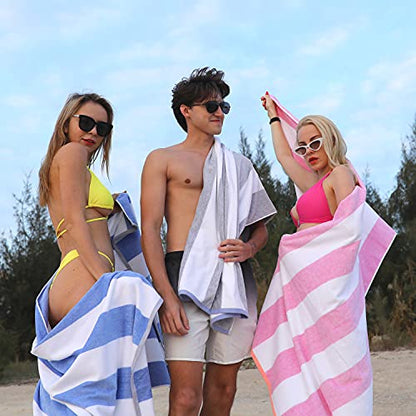 HENBAY Cotton Oversized Beach Towel - Large 70 x 35 Inch Pool Towel, Aqua Striped Quick Dry Swimming Cabana Towel - color: Aqua