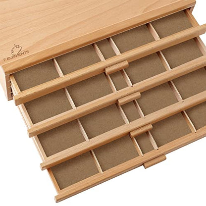 7 Elements 4 Drawer Wooden Artist Storage Supply Box for Pastels, Pencils, Pens, Markers, Brushes and Tools - size: 4-Drawer