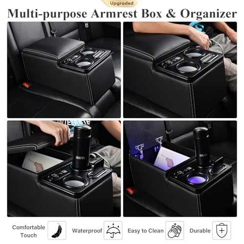 Coverado Car Center Console, Universal Rear Bench Seat Console, Back Seat Car Organizer, Automotive Center Console with Cup Holder & Phone Holder, Central Armrest Box (Update, Black) - color: Black, style: Update