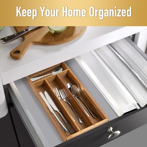 Acacia 4 Slot Silverware Drawer Organizer - Cutlery Holder with Flatware Tray - color: Acacia, size: 4 Slots