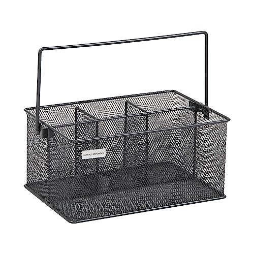 Mind Reader Multi-purpose Storage Caddy with Handle, Desktop Organizer, Cutlery Holder, 4 Compartments, Metal Mesh, Gray - color: Gray