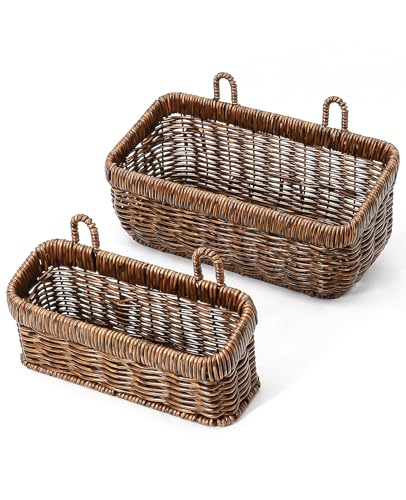 AceList Wall Hanging Basket, Boho Style Hand-Woven Hanging Storage Baskets - Set of 2, Ideal for Boho Room Decor, Kitchen, Garden, and Living Room(Brown) - color: Brown, size: 2 pc (medium)