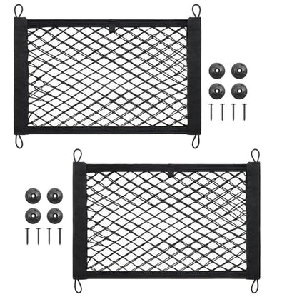 2 Pcs Small Cargo Net, Mesh Pocket Elastic Cargo Net Stretchable Car Net Pocket Storage with 8 Mounting Screws and Hooks for SUV/Car/Truck/RV/Boat（17.7 ×9.8in） - size: 17.7 x 9.8 inches