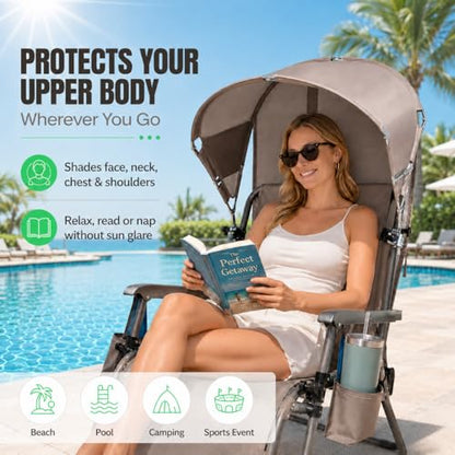 Universal Wind-Resistant Chair Umbrella Canopy, Foldable Portable UPF 50+ Sun Shade Attachment with Adjustable Clamp, Fits Most Beach, Camping, Lawn, Sports, Tanning, Zero Gravity Chairs, Patented - style: Regular