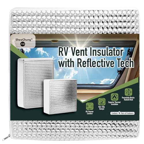 SheeChung RV Vent Insulator, 14″x14″x3″ RV Skylight Cover with Reflective Surface | Energy Saving & Reduce Heat Transfer | Skylight Shade Universal for Camper Trailer Vent - 1 Pack - size: 14 x 14 Aluminum