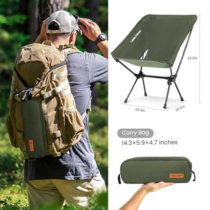 CAMEL CROWN Portable Camping Chair Folding Compact Lawn Lightweight Backpacking Chair with Carry Bag for Outdoor Hiking Beach Travel Picnic Festival Army Green 2pc