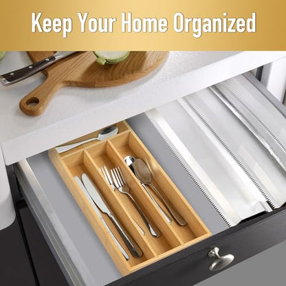 Silverware Organizer - Bamboo Kitchen Drawer Utensil Holder with 4 Slots (Natural) - color: Natural, size: 4 Slots