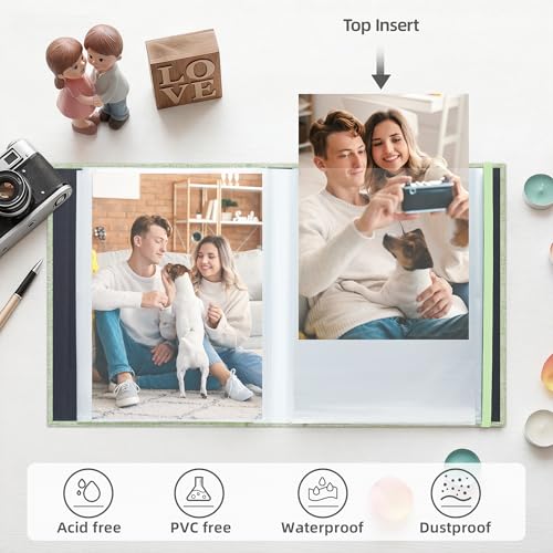 5x7 Photo Album, Slip In Fabric Cover Scrapbook with Front Window, Holds 104 Photos (52 Pockets), for Baby, Wedding, Travel, Green - color: Grass Green, size: 52 Pockets