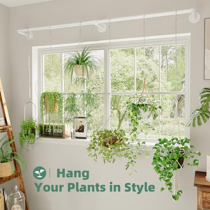 Galood Plant Hanger Indoor with 6 Hanging Chains Hanging Planters for Indoor Plants Hanging Plant Holder Window Plant Shelves White Metal Rod(Pot not Included - size: White 70.8 in