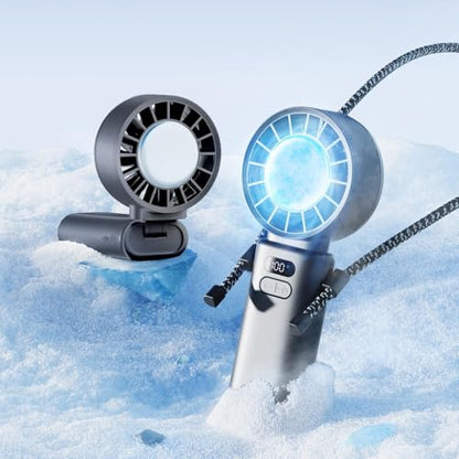 Portable Handheld Turbo Fan with Ice Cooling Plate, 100 Speeds, 5000mAh 19H Runtime, 120° Foldable Rechargeable Mini Personal Fan, 3-in-1 Handheld Desk Neck Fan for Hiking, Camping, Travel, Outdoor - size: 5000mAh Cooling Fan