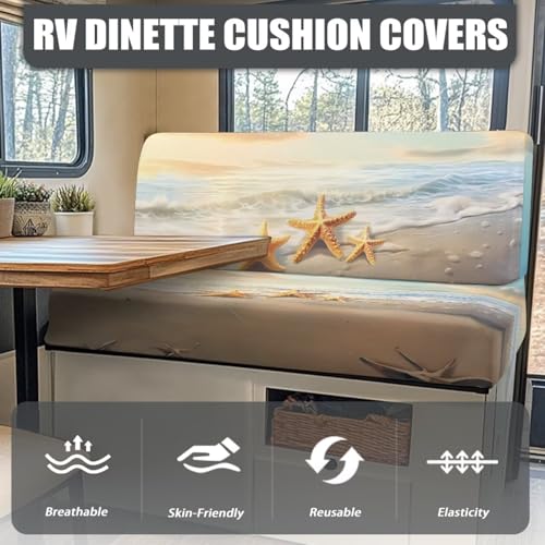 RV Dinette Cushion Covers, Beach Sea Starfish Camper Couch Cover for RV Camper Car Bench Stretchable RV Dinette Seat Covers, Elastic Camper Cushion Slipcovers - color: Beach Sea Starfish