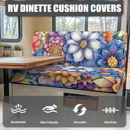Rv Sofa Cover - Camper Accessories RV Dinette Cushion Covers Camper Cushion Slipcover with Boho Flower - Stretch 2 Seat Sofa Chair Cover Furniture Protector for RV Camper - color: Boho Flower Pattern