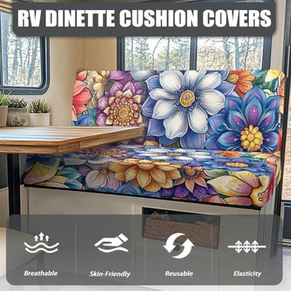 Rv Sofa Cover - Camper Accessories RV Dinette Cushion Covers Camper Cushion Slipcover with Boho Flower - Stretch 2 Seat Sofa Chair Cover Furniture Protector for RV Camper - color: Boho Flower Pattern