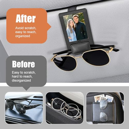 New 2 in 1 Sunglass & Photo Holder for Car, Strong Magnetic Leather Sunglasses Holder, Car Visor Picture Holder Clip, 2026 Upgraded No Fall No Slide Car Visor Accessories - size: 1 PCS