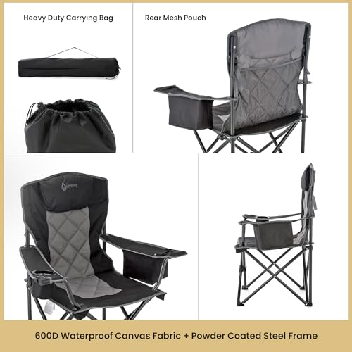 ARROWHEAD OUTDOOR 2-Pack Portable Deluxe Folding Camp Quad Chair w/Headrest, Glass & Cup Holders, Armest 6-can Cooler, Heavy Duty Carry Bag, 550 lbs Weight Capacity - color: Black 2pack