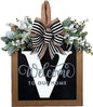 Last Name All Year Round Front Door Wreath with 26 Initial Letter Welcome Sign All Seasons Eucalyptus Garland and Bow ，Farmhouse, Porch, for Spring Summer Fall All Seasons Holiday Halloween Christmas. (V) - color: V