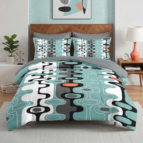 Pamnest Comforter Set Full Size, Mid Century Retro Stripe 7 Pcs Bedding for Kids and Adults, Vintage Geometric Cool Bed Sheet Sets with Fitted Sheet 2 Pillowcases & 2 Shams for Bedroom Bed Decor - color: Mid Century Stripe, size: Full