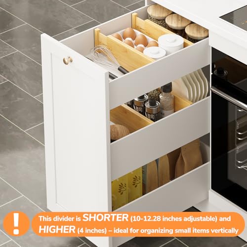 BAMEOS 4" High Bamboo Drawer Dividers - Adjustable Small Drawer Organizer - Kitchen, Dresser, Bathroom, Bedroom & Office - 4-pack - size: 4''H, 10''-12.28''L