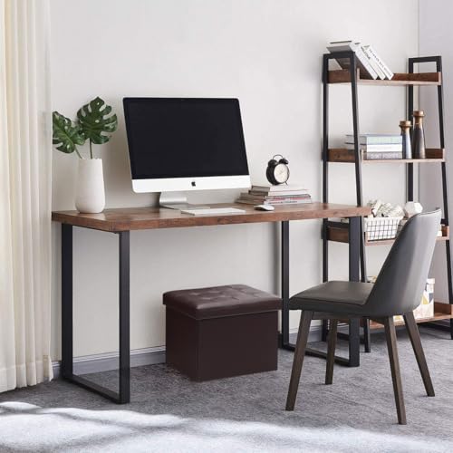 Bsketa Storage Ottoman Foot Rest Stool, Small Leather Storage Ottomans Bench, Folding Foot Stool with Handles Lid, Foot Rest Under Desk for Living Room Bedroom, 17x13x13 in, Brown - color: Brown-1 Pack