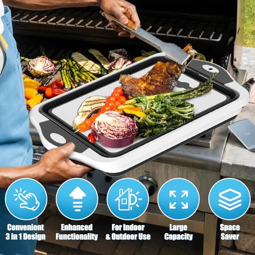 HI NINGER BBQ Prep Tub with Lid, Collapsible Camping Sink with Colander, Cutting Board & Knife Set for Grilling, Smoking & Outdoor Cooking, Collapsible Wash Basin for RV Camping Essentials - color: Black