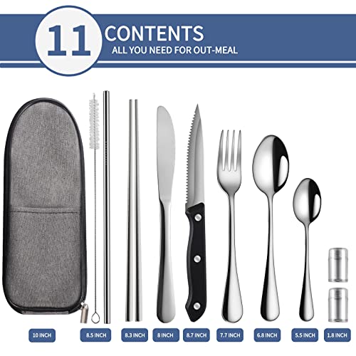 Logcow Travel Utensils with Case,Reusable Utensils,Portable Travel Camping Cutlery Set,Stainless Steel Flatware Set,Lunch Boxes Workplace Camping School Picnic (Sivler) - color: Sivler