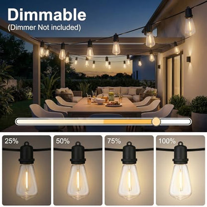 50FT LED Outdoor String Lights - 27 Shatterproof ST38 Edison Bulbs - Waterproof Patio Decor for Outside - Dimmable Bistro Cafe Hanging Lights - size: 50FT